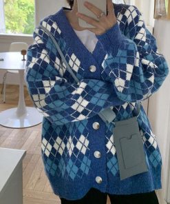 ニット・セーター | アーガイルカーディガン Vネック 長袖