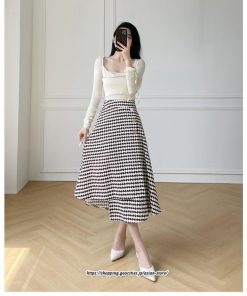 スカート | ロングきれいめ レディース ロング丈 Aライン 20代 30代 40代 50代 秋 冬 千鳥格柄 細見え 可愛い ハイウエスト お出かけ 高見え