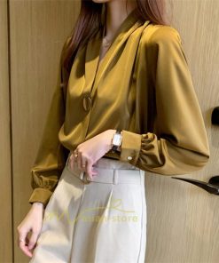 シャツ・ブラウス | ブラウス レディース 長袖ブラウス 春秋 オフィスブラウス 白vネック オシャレブラウス シフォントップス 韓国風 大人 上品 40代 ゆったりシャツ 通勤OL 50代