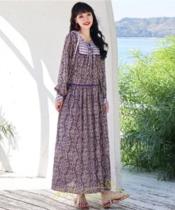 マキシ | ワンピース 長袖 春夏秋 レディース きれいめ ロング丈 カシュクール リゾート 花柄 体型カバー 着痩せ ゆったり エスニック レトロ 海 ビーチ リゾート 旅行