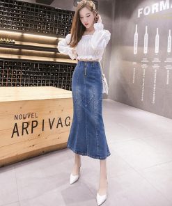 スカート | デニムマーメイド ロング上品 スタイリッシュ ボトムス オシャレ 細身 タイトハイウエスト 夏コーデ 春秋コーデ ハイストレッチ