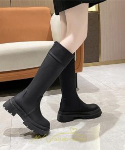 ロングブーツ | レディース ブーツ 厚底 歩きやすい 痛くない 定番 カジュアル 人気ブーツ ファスナー 黒 ブラック 美脚 おしゃれ オフホワイト 白 ブラウン