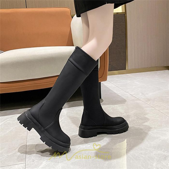 ロングブーツ | レディース ブーツ 厚底 歩きやすい 痛くない 定番 カジュアル 人気ブーツ ファスナー 黒 ブラック 美脚 おしゃれ オフホワイト 白 ブラウン
