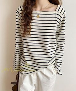 ｔシャツ・カットソー | 長袖 Tシャツ カットソー レディース シャツ 袖 ストライプ 韓国ファッション トップス 通勤通学 カジュアル 着回し 上品 夏物 ゆったり お出かけ 20代30代40代