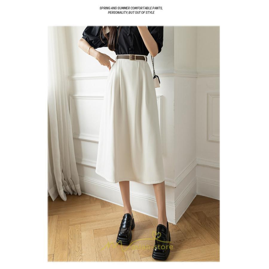 スカート | Aラインミモレ丈 裏地付き ボトムス 春 夏 黒 ベージュ カーキ おしゃれ お呼ばれ ファッション 女子会 カジュアル 無地 デート