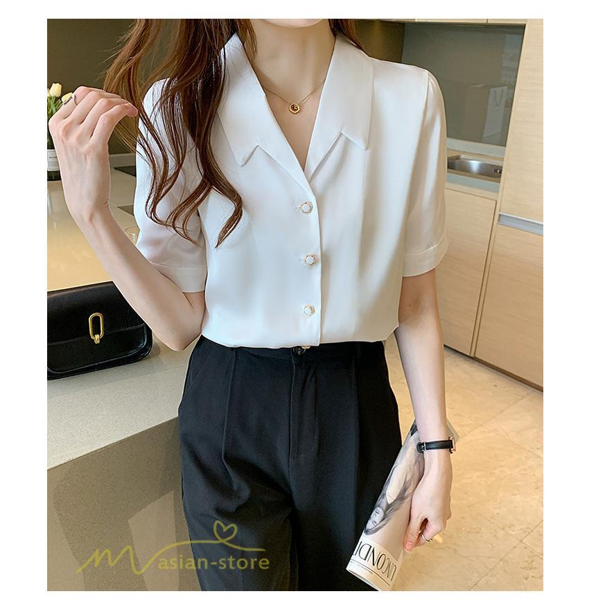 シャツ・ブラウス | シャツ Tシャツ ブラウス レディース 無地 半袖 春 夏 トップス 秋 Vネック フォーマル オフィス 可愛い おしゃれ カジュアル サマー トップス 秋 半袖シャツ