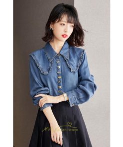 シャツ・ブラウス | デニムシャツ シャツ トップス レディース ブラウス 着痩せ デニム カジュアル エレガント 通勤 通学 オシャレ キレイめ 秋 上品 2022 可愛い 冬 ナチュラル