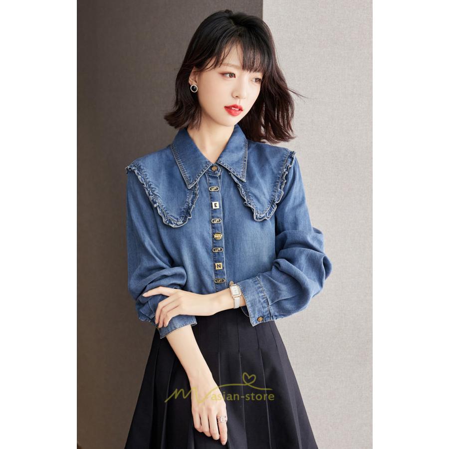 シャツ・ブラウス | デニムシャツ シャツ トップス レディース ブラウス 着痩せ デニム カジュアル エレガント 通勤 通学 オシャレ キレイめ 秋 上品 2022 可愛い 冬 ナチュラル