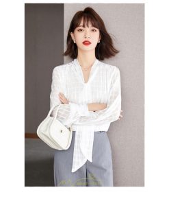 シャツ・ブラウス | ブラウス シャツ 秋 秋服 レディース 蝶結び チェック柄 春 秋 新作 シフォン 長袖 ゆったり 可愛い キレイめ エレガント おしゃれ お出かけ 通勤 カジュアル