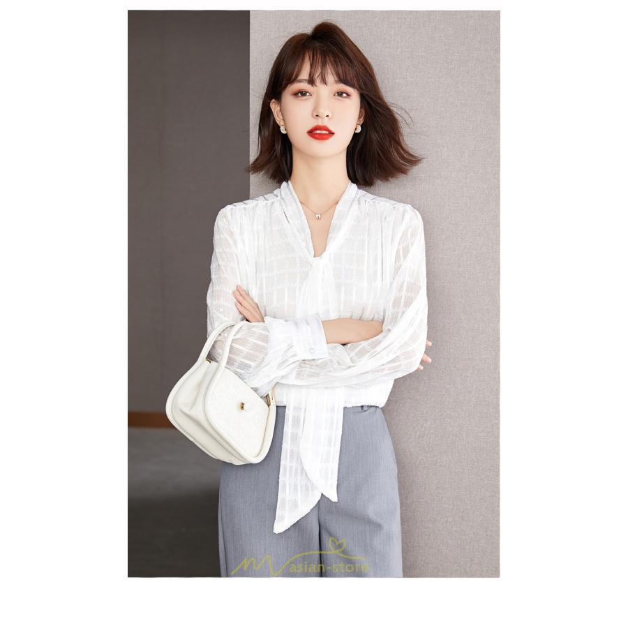 シャツ・ブラウス | ブラウス シャツ 秋 秋服 レディース 蝶結び チェック柄 春 秋 新作 シフォン 長袖 ゆったり 可愛い キレイめ エレガント おしゃれ お出かけ 通勤 カジュアル