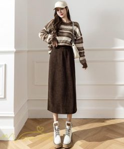 スカート | Aライン秋冬コーデ ウエストゴム カジュアル 20代 30代 着痩せ 秋 冬 ひざ下丈 パイル地 OL 40代 ポケット ビジネス 50代 裾口スリット