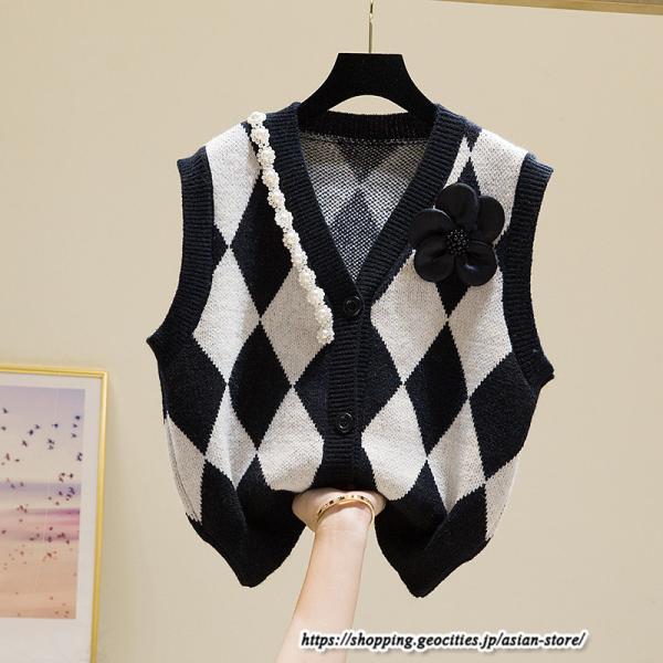 ベスト | ニットレディース トップス Vネック タンクトップ ノースリーブ 袖なし インナー ニット 重ね着風 レイヤード風 20代30代 セーター 女ニット
