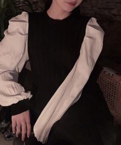 ワンピース | ニット袖異素材 パフスリーブ