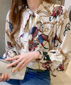 シャツ・ブラウス | ブラウス レディース 長袖ブラウス 秋服 オフィスブラウス リボンネック オシャレブラウス プリントトップス 韓国風 上品 大人 ゆったりシャツ40代 通勤OL 夏物