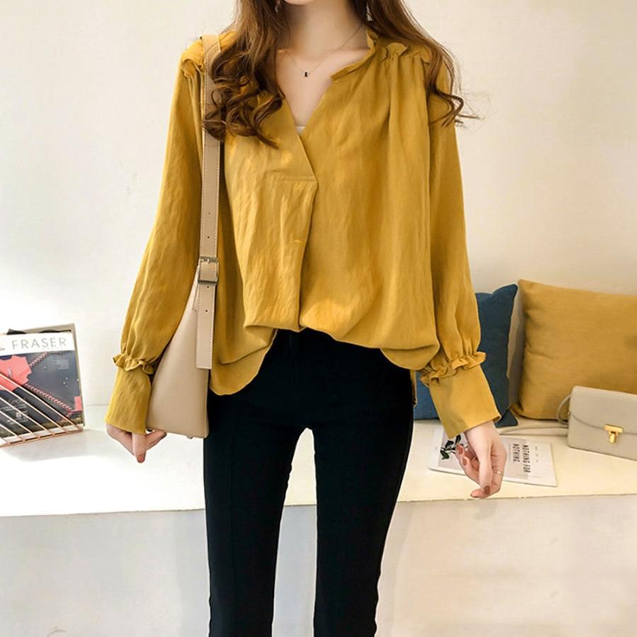 シャツ・ブラウス | 大人 夏 トップス ブラウス オフィス シャツブラウス 長袖 春 フォーマル おしゃれ Vネックブラウス ゆったり レディース