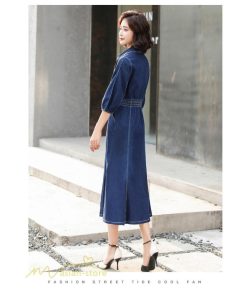 デニムワンピース | レディース デニム ワンピース マーメイド 長袖 秋 5分袖 カジュアル シャツワンピース カジュアル ロング丈 レトロ風 ポケット 着痩せ