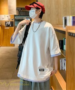 Tシャツ | メンズ 夏物 半袖 五分袖 フェイク レイヤード 重ね着風 無地 おしゃれ プルオーバー オーバーサイズ カジュアル 30代 20代 40代 ゆったり 男性着