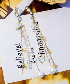 その他アクセサリー | ラインストーン ハートモチーフ パール 大人 ぶらさがり ビジューピアス チェーンピアス ロングピアス 大ぶり レディース