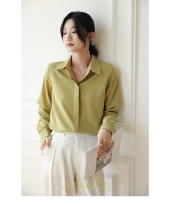 シャツ・ブラウス | ブラウス レディース オフィス 白 ホワイト おしゃれ 長袖 シャツカジュアル 制服 緑 グリーン シフォン 通勤 OL 二次会 上品 お仕事 デート お出かけ 女子会