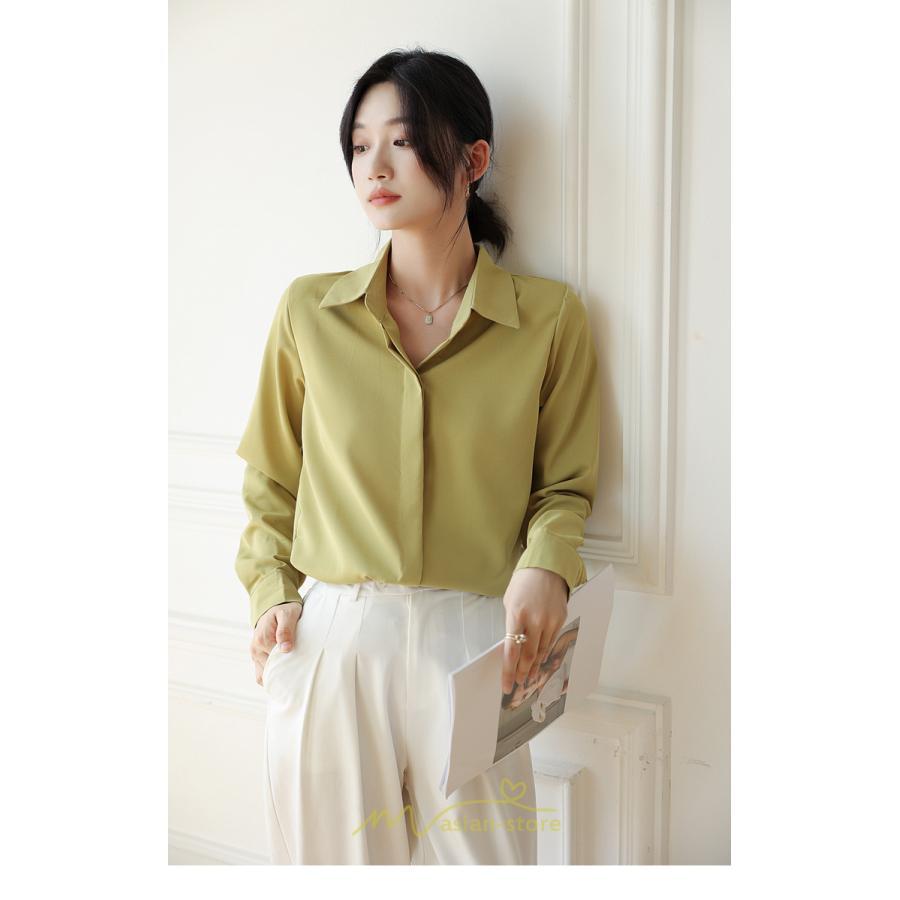 シャツ・ブラウス | ブラウス レディース オフィス 白 ホワイト おしゃれ 長袖 シャツカジュアル 制服 緑 グリーン シフォン 通勤 OL 二次会 上品 お仕事 デート お出かけ 女子会