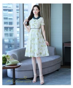 ミディアム | Aラインワンピース レディース 着痩せ ワンピース 花柄 きれいめ 気質 エレガント 大きいサイズ 後ろファスナー付き 40代 シャツワンピース 30代