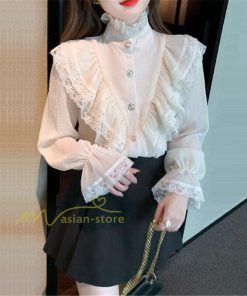 シャツ・ブラウス | ブラウス トップス プリーツ オフィスカジュアル 通勤 ハイネック レディース 韓国 ファッション レース 通学 着痩せ エレガント カジュアル 20代30代40代 2022