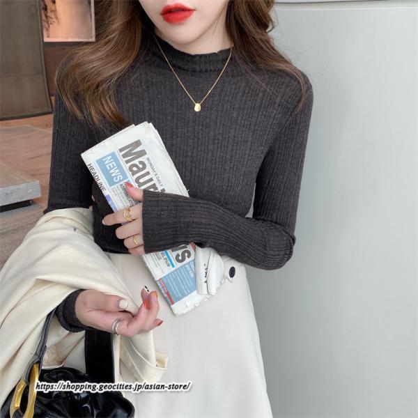 ニット・セーター | カットソー ニット レディース リブニット 長袖 秋冬 春 トップス スリム ストレッチ インナー 無地 プルオーバー 着痩せ 長袖ニット 通学通勤 長袖カットソー