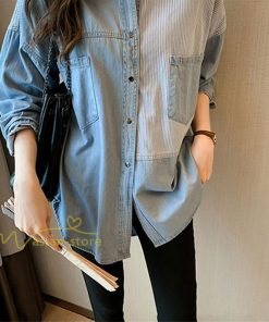 シャツ・ブラウス | シャツ レディース デニムシャツ シャツブラウス 秋コーデ 長袖 デニム 切り替え きれいめ ストライプ カジュアル 上品 2XL 秋 大きいサイズ 春 ライトアウター