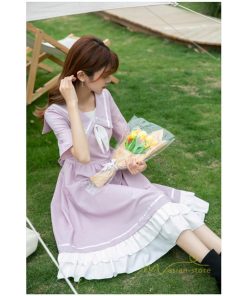 マキシ | ワンピース レディース 春夏 半袖 ハーフスリーブ ワンピース セーラーカラー ロング丈 マキシ丈 フレア お出かけ ビッグ裾幅 ゆったり ワンピース かわいい