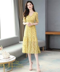 ミディアム | ワンピース Aライン レディース 着痩せ 上品 カジュアル Vネック カジュアル 春 夏 花柄 きれいめサマー ワンピース 通勤 通学 ソフト 膝丈 大人 お出かけ