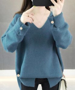 ニット・セーター | Vネック ニット ニットトップス プルオーバー 無地 ニットセーター スリット入り 秋冬 ニットソー レディース