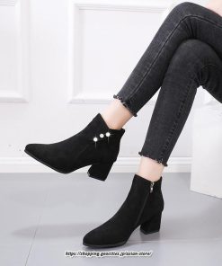 ブーツ | ショートブーティ レディース スエード調 太めヒール 靴 人工水晶 キラキラ オシャレ お出かけ デート キレイめ 通勤 20代30代40代50代