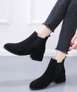 パンプス | サイドゴア レディース ローヒール靴 スエード 太ヒール ショートブーツ ブーティー 歩きやすい