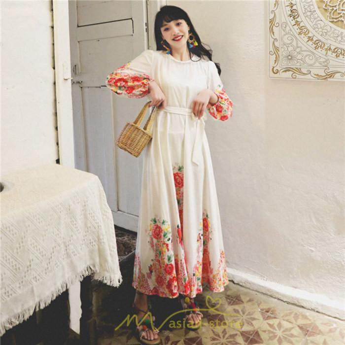 マキシ | ワンピース 長袖 夏 秋 レディース シフォン きれいめ ロング リゾート 体型カバー イベント デート 女子会 エスニック風 旅行 楽ちん 外出 ジャーニー