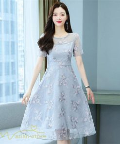 ミディアム | ワンピース エレガント レディース 膝丈 カジュアルワンピース 春 サマーワンピース 夏 新作 半袖 きれいめ グレー カジュアル 大きいサイズ お出かけ 花柄