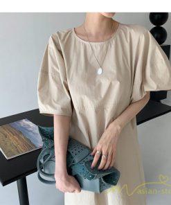マキシ | ワンピース レディース パフスリーブロングワンピース ハーフスリーブ マキシワンピース ロング丈 半袖 マキシ丈 送料無料 韓国ファッション カジュアル