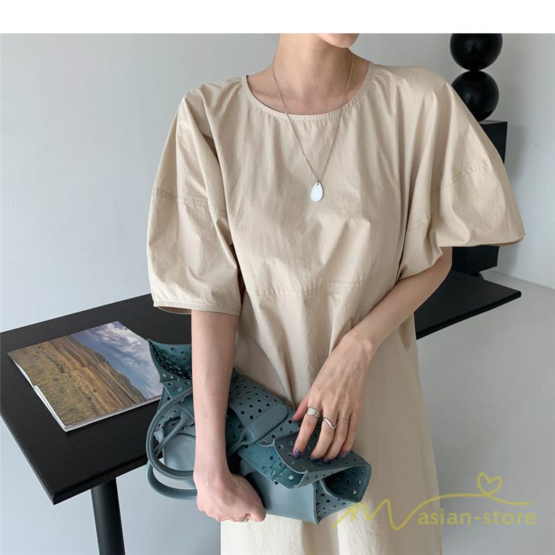 マキシ | ワンピース レディース パフスリーブロングワンピース ハーフスリーブ マキシワンピース ロング丈 半袖 マキシ丈 送料無料 韓国ファッション カジュアル