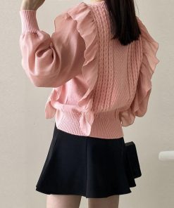 ニット・セーター | フリルニットトップス レディース 韓国風