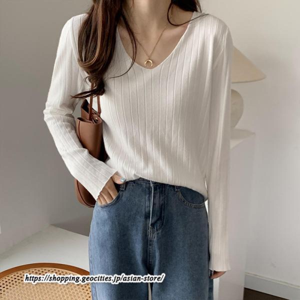 ニット・セーター | カットソー ニット レディース リブニット 長袖 秋冬 春 トップス スリム ストレッチ インナー 無地 着痩せ プルオーバー 長袖カットソー 長袖ニット 通学通勤