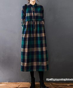 マキシ | チェック柄ワンピースリネン風 シャツワンピース 30代レディース秋物長袖 綿麻風 ゆったり ゆるシルエット 大人 チェック柄 可愛い 通学通勤 ロングシャツ