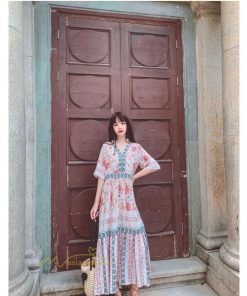 マキシ | 夏ワンピース ロングワンピース フレアワンピース 五分袖 落ち感 涼しい Vネック 大人 可愛い 旅行 パーティードレス お呼ばれワンピース 30代40代 ビーチ