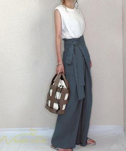 ワイドパンツ | レディース ガウチョパンツ 無地 ロングパンツ 着痩せ 体型カバー カジュアル パンツ おしゃれ 蝶結び かわいい ハイウエスト ゆったり 韓国風
