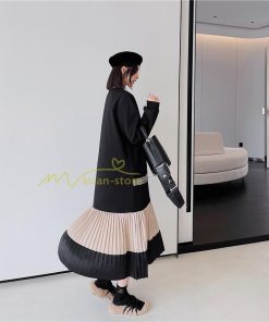 マキシ | スウェットワンピース ロングワンピース スウェット プリーツ裾 切り替え ゆったり 体型カバー 大きいサイズ 50代 かわいい 秋冬 大人 20代30代