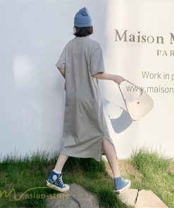 マキシ | ワンピース レディース Tシャツワンピース カットソー ロングTシャツ 夏新作 英字 半袖ワンピ ロングワンピ 大きいサイズ 体型カバー サマー 裾口スリット 夏物