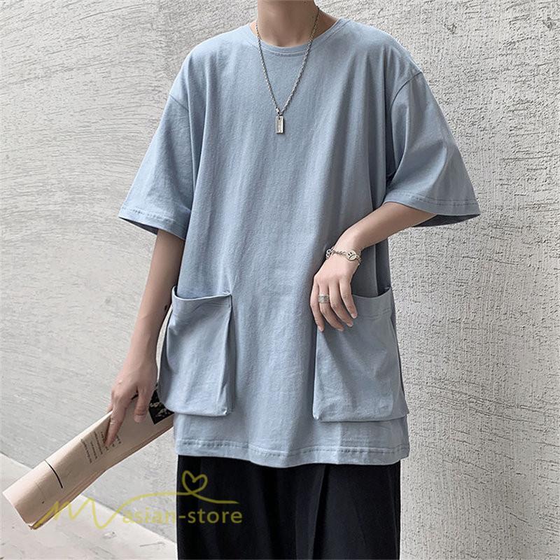 Tシャツ | メンズ 無地 カットソー 半袖 クルーネック カジュアル ポケット 半袖大きいサイズ 着回し 夏新作 サマー ルームウェア ゆったり トップス