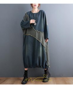 デニムワンピース | デニム ワンピース 春 秋 長袖 レディース カジュアル ひざ下 ミモレ丈 ゆったり 体型カバー ワンピ おしゃれ ワンピース 可愛い 大きいサイズ