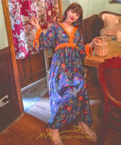 マキシ | ワンピース 長袖 ゆったり 夏秋 レディース 個性的 マキシ丈 楽ちん 体型カバー エスニック 着痩せ 赤 青 オレンジ レトロ 高品質 民族風 20代30代40代 旅行 海