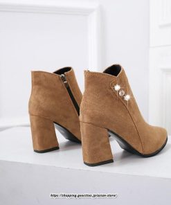 ブーツ | ショートブーティ レディース スエード調 太めヒール 靴 人工水晶 キラキラ オシャレ お出かけ デート キレイめ 通勤 20代30代40代50代