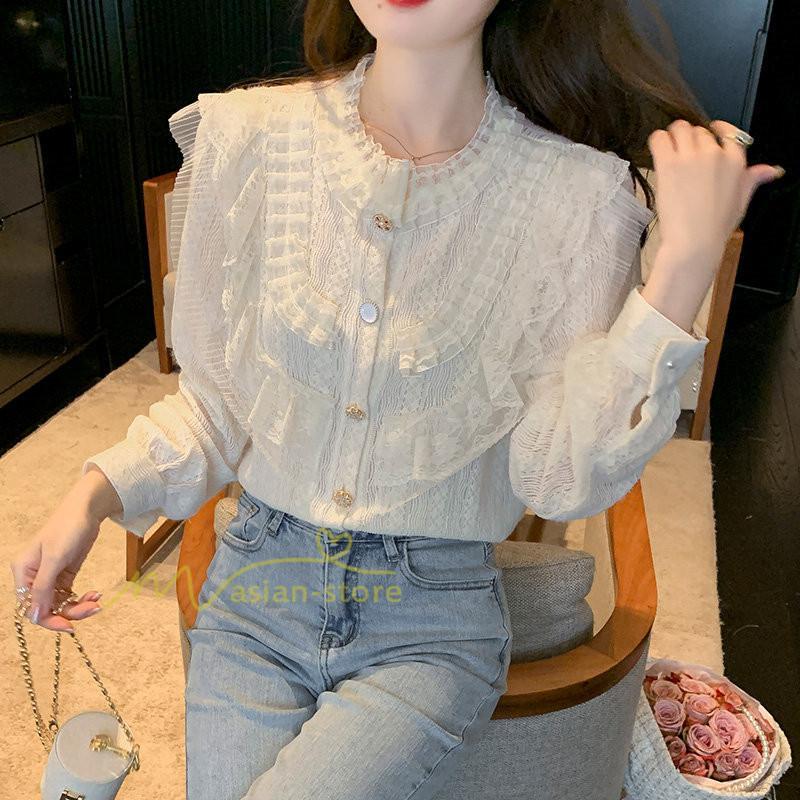 シャツ・ブラウス | ブラウス レディース きれいめ 春秋 40代 30代 長袖 カジュアルブラウス 可愛い おしゃれ 韓国風 通勤 着回し お出かけ エレガント 着痩せ 上品 レースシャツ