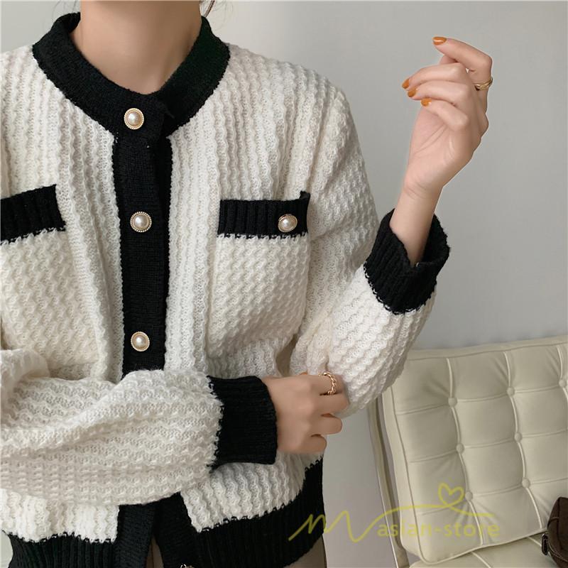カーディガン | 2022秋冬ニットショート丈 レディース フロントボタン 羽織り ポケット アウター ニット セーター 大人 20代40代 やさしい 通学通勤 長袖